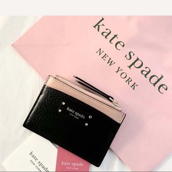 NWT Kate Spade leather zip card wallet black blush - Picture 6 of 7